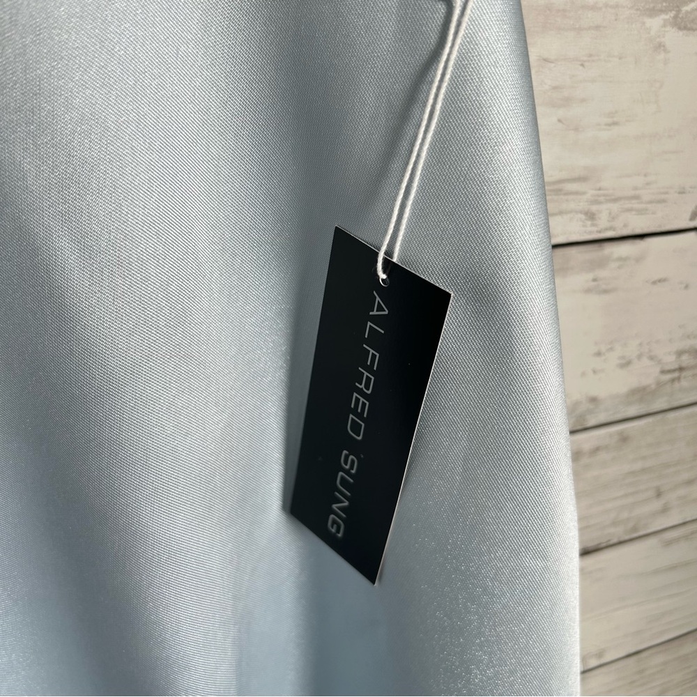 Alfred Sung Wedding Formal Fit & Flare Mist Blue Satin D798 Sz 4 NWT - Picture 8 of 8